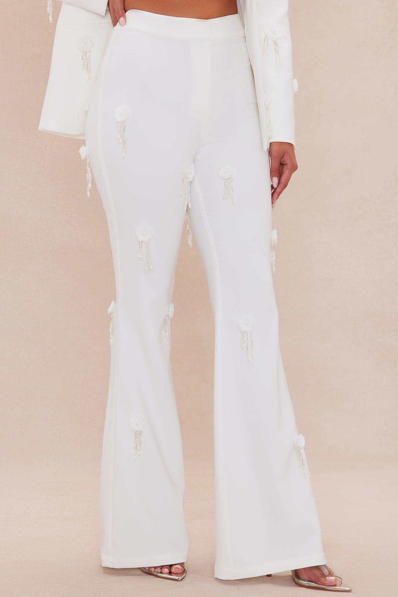 Mila Floral Embellished Blazer Suit Set- Ivory Product Image