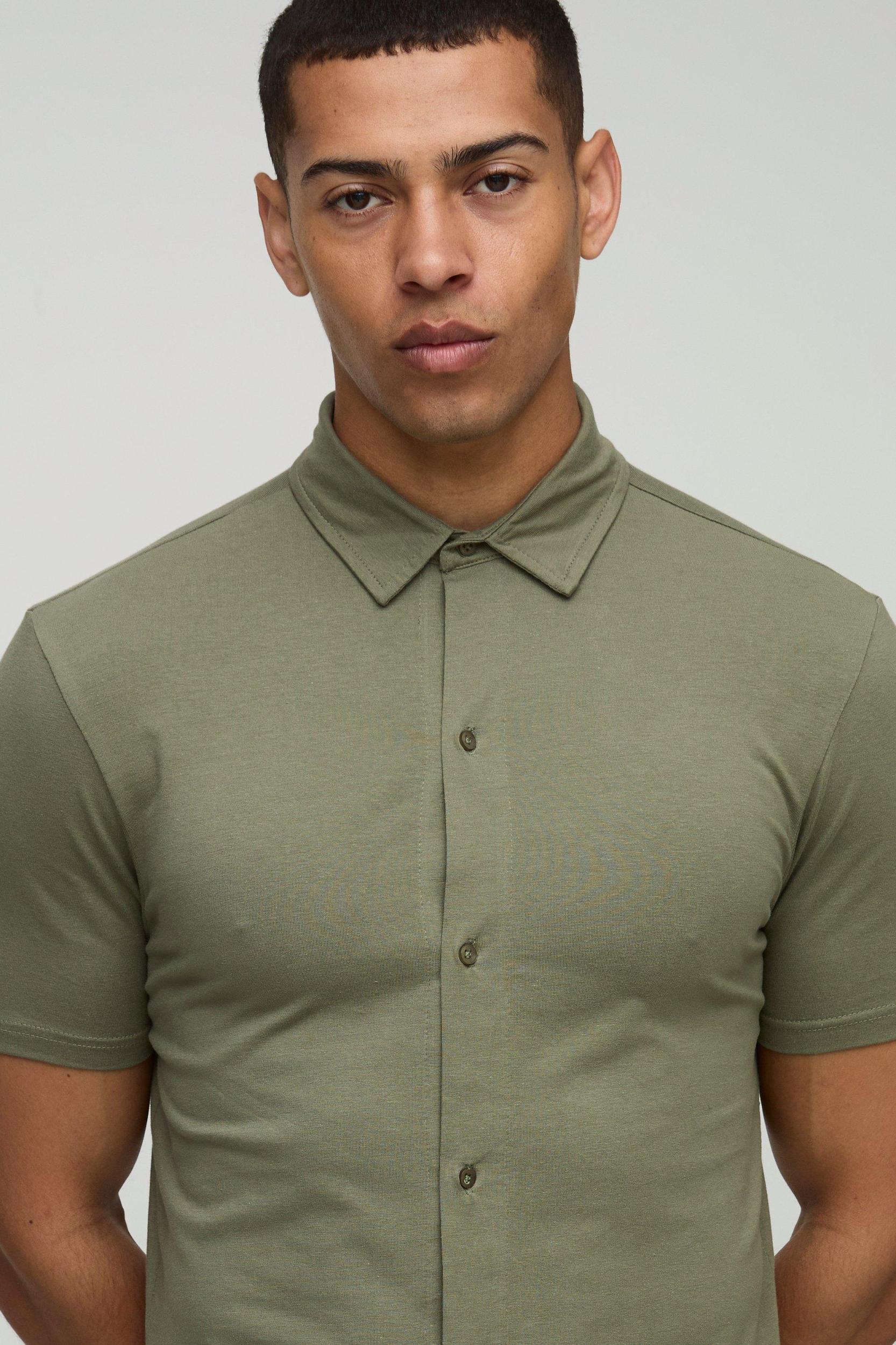 Stretch Muscle Fit Jersey Short Sleeve Shirt | boohooMAN USA Product Image