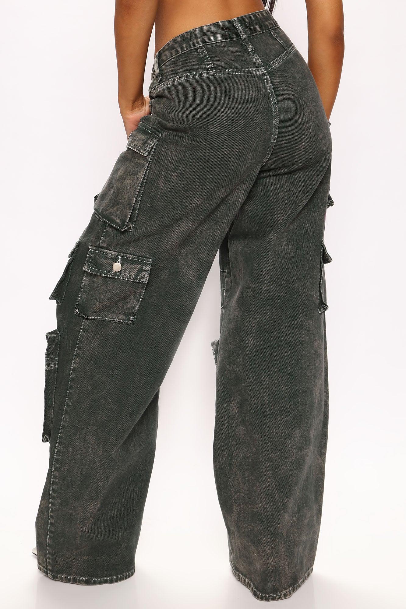 Lily High Rise Cargo Jeans - Green Product Image