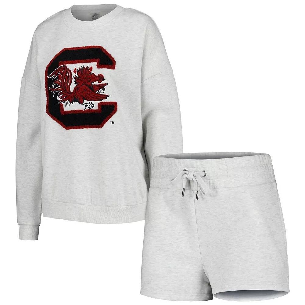 Women's Gameday Couture Ash South Carolina Gamecocks Team Effort Pullover Sweatshirt & Shorts Sleep Set, Size: 2XL, Black Product Image