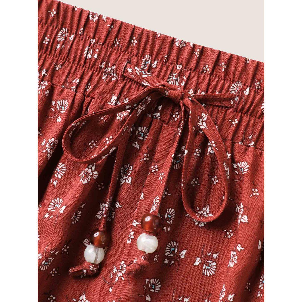 Plus Size Stretchy Waist Floral Wide-Leg Shorts Women Brightorange Resort Drawstring Wide Leg Vacation Shorts BloomChic 22-24/3X Product Image