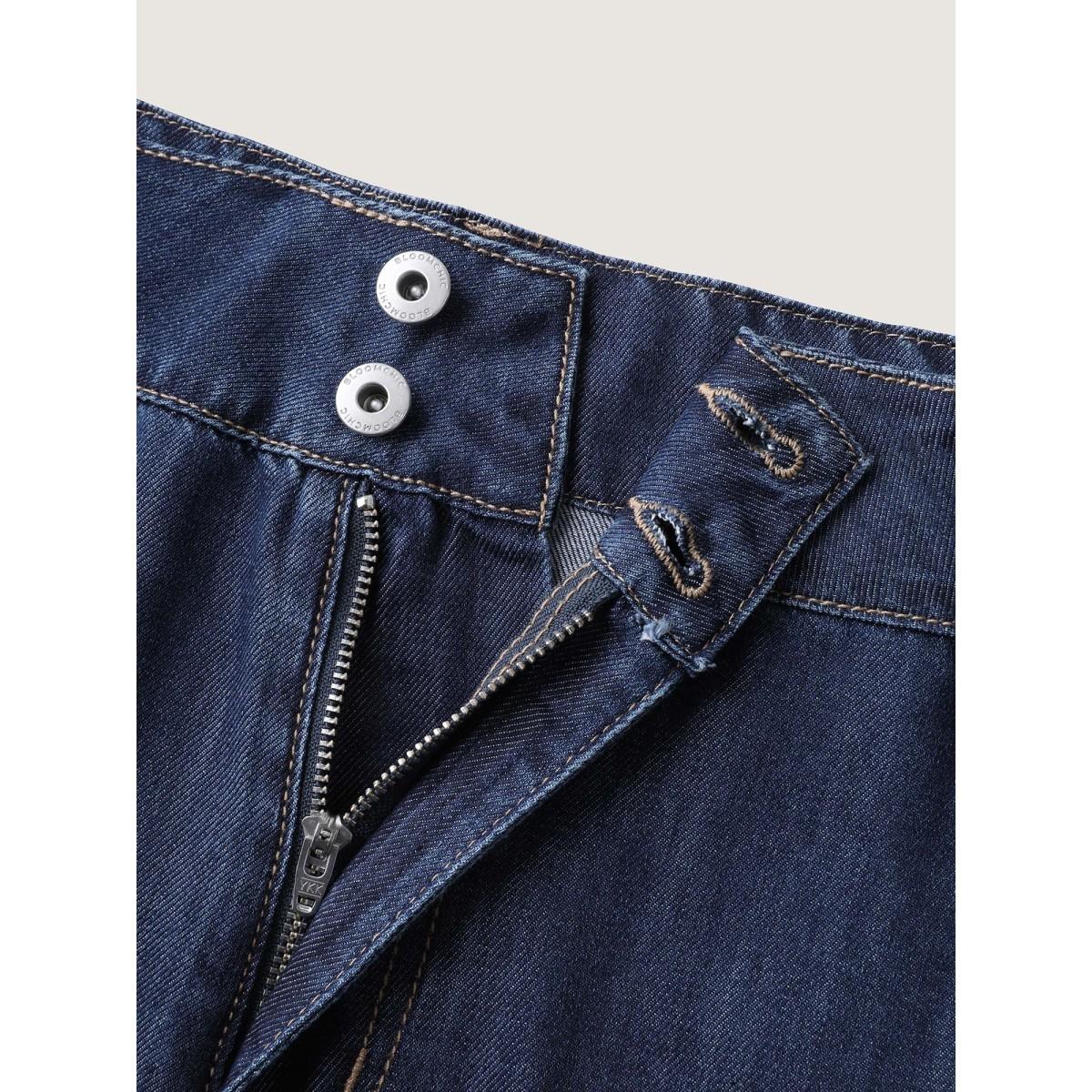 Plus Size Wavy Hem Detail Wide-Leg Jeans Women Midblue Leisure Arc Hem No stretch Slanted pocket Jeans BloomChic 22/3X Product Image