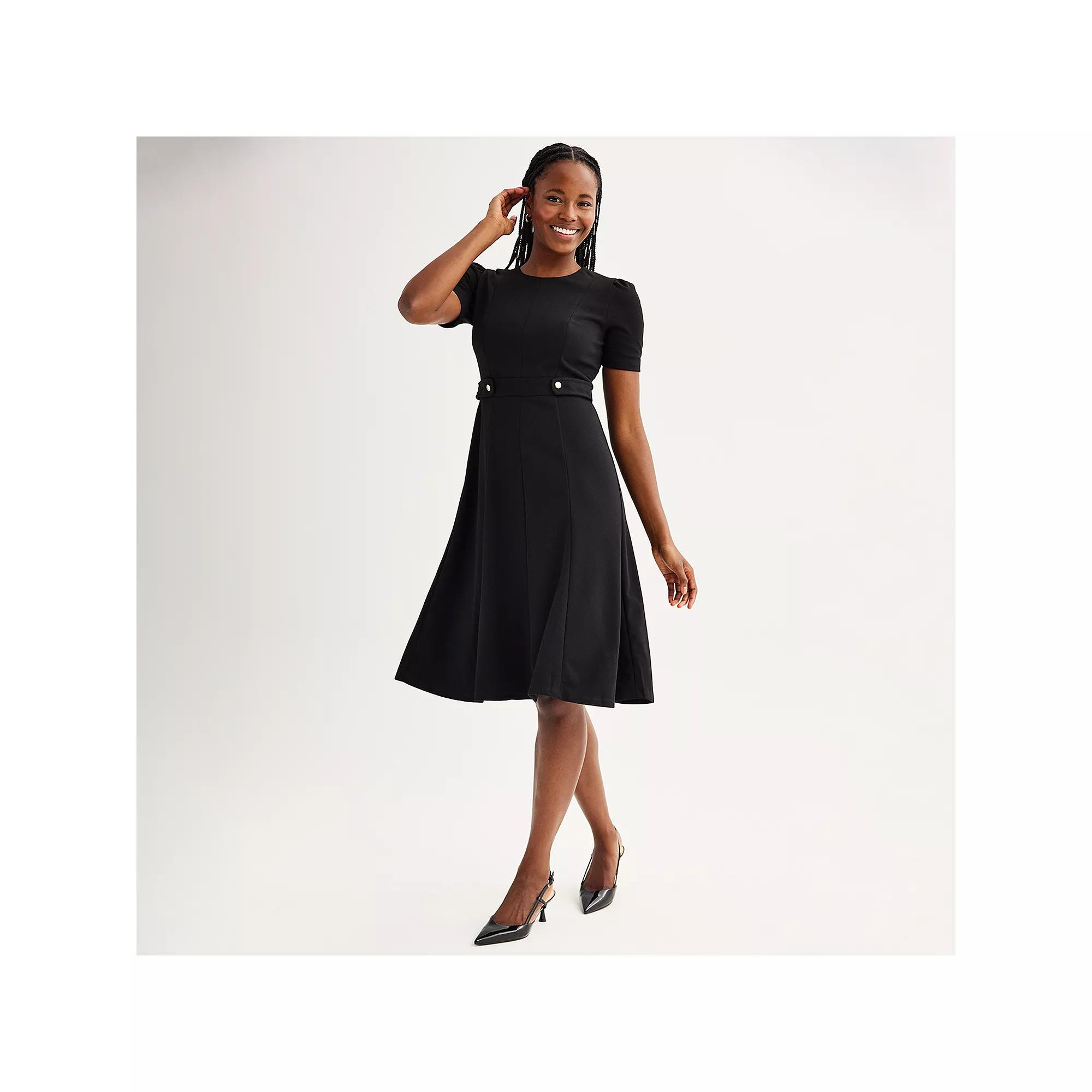 Women's London Times Solid Side Tab Fit & Flare Dress,  Product Image