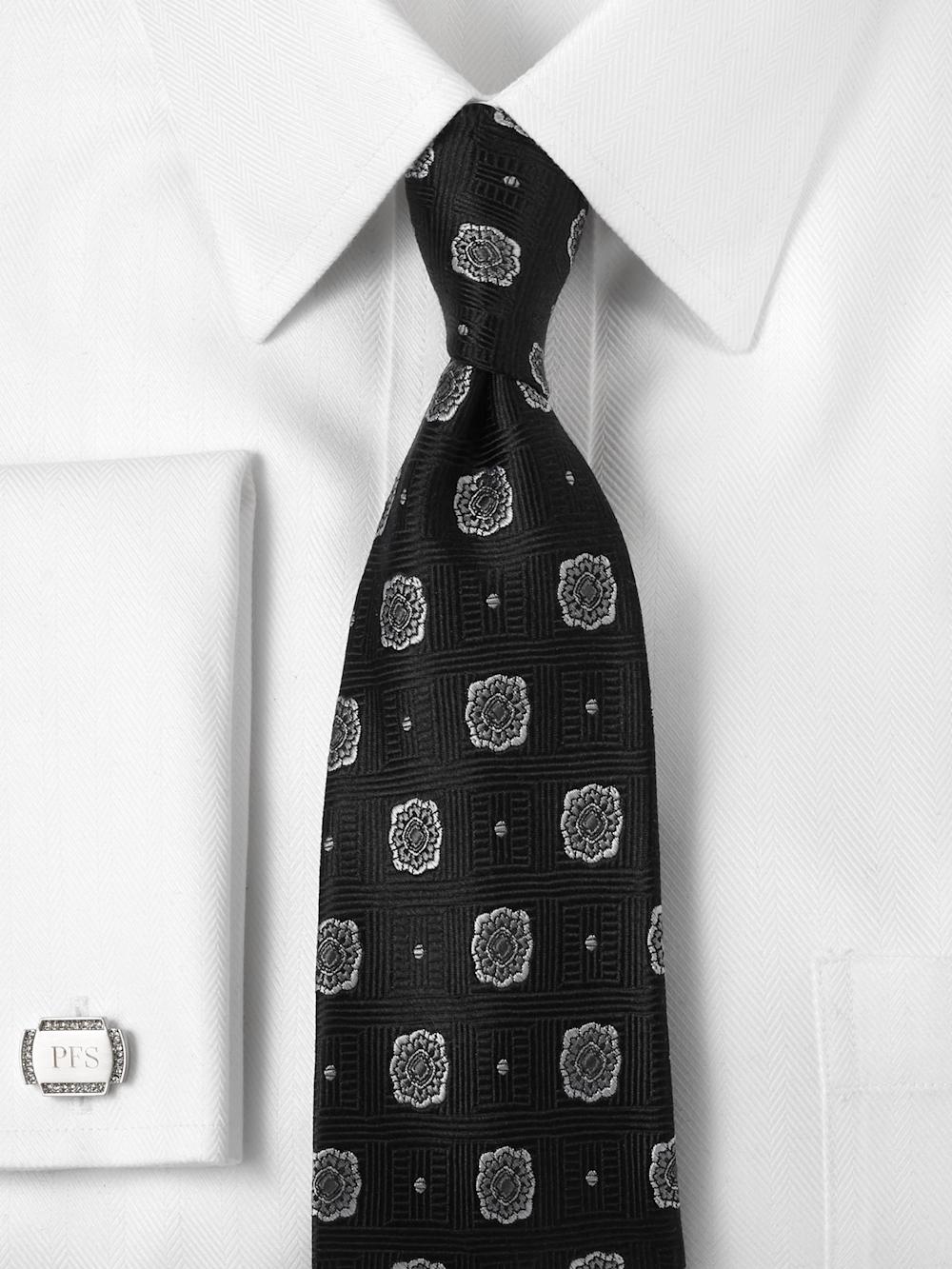 Medallion Woven Silk Tie - Black Product Image