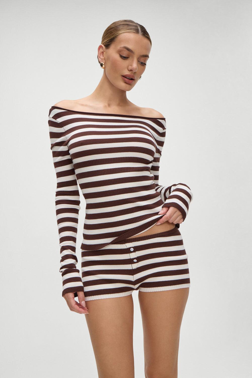 Bradley Knit Booty Shorts - Brown Sugar Stripe Product Image