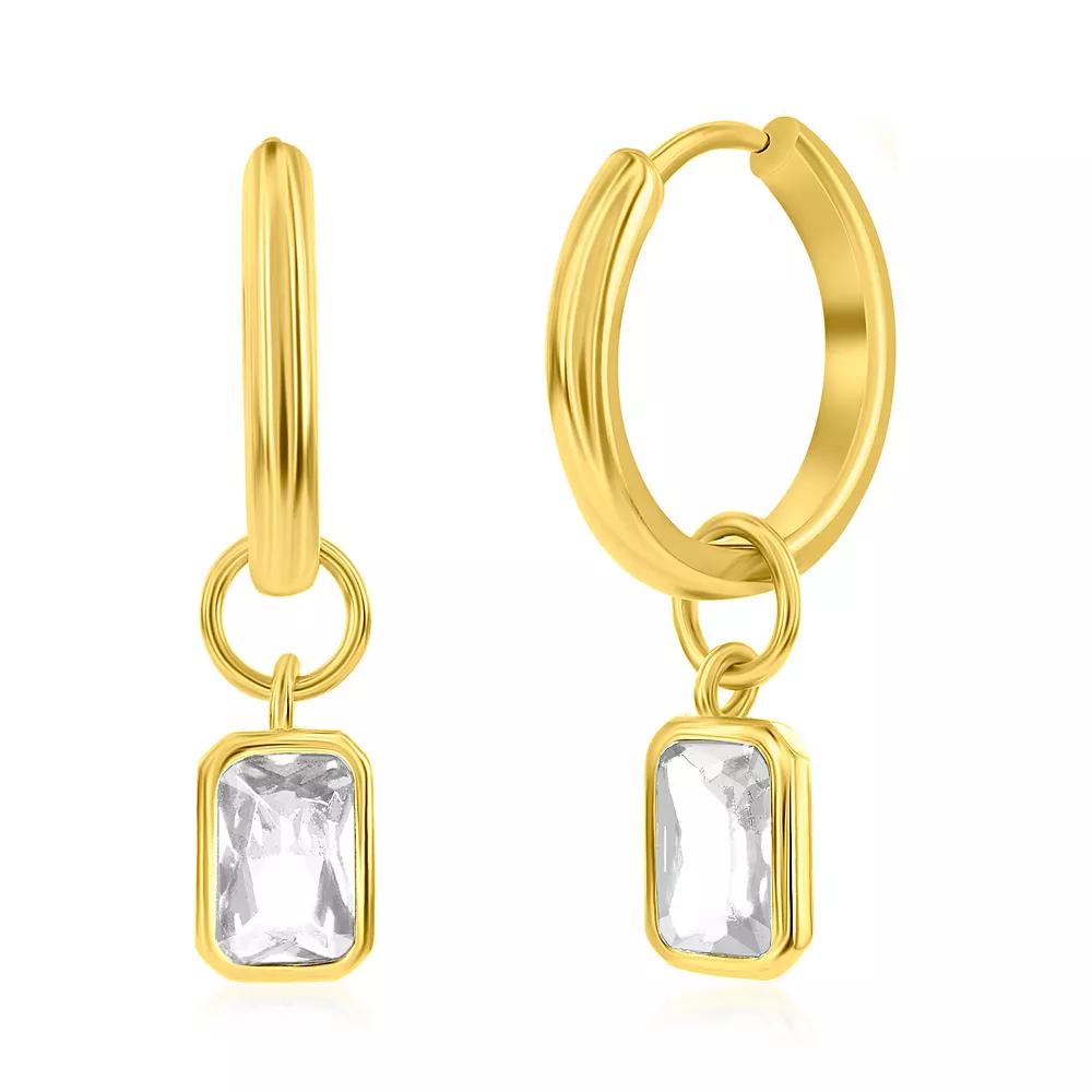 Argento Bella Gold Tone Sterling Silver Cubic Zirconia Birthstone Drop Hoop Earrings, Women's, April Product Image