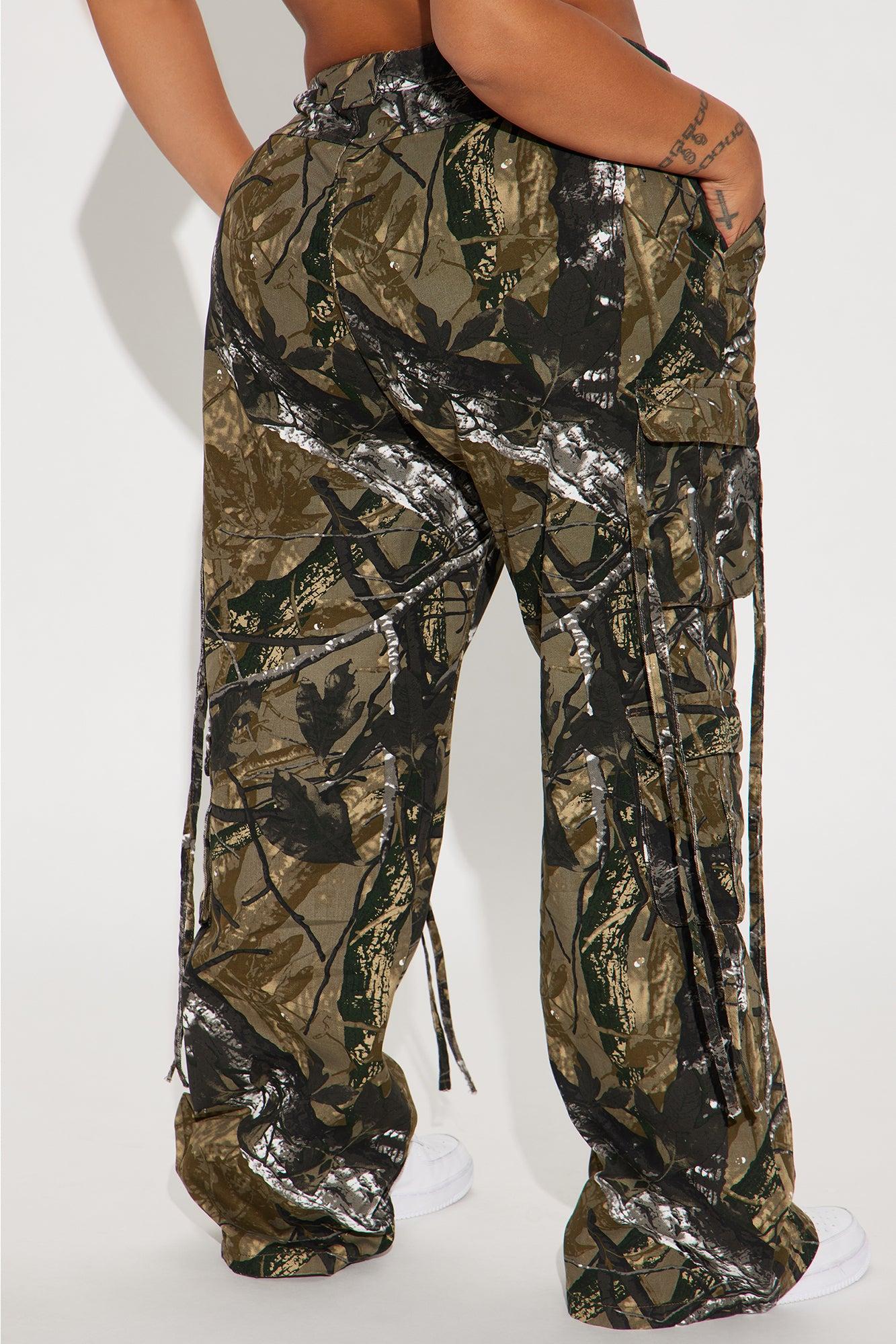Golden Hour Wide Leg Tree Camo Cargo Pant - Olive/combo Product Image
