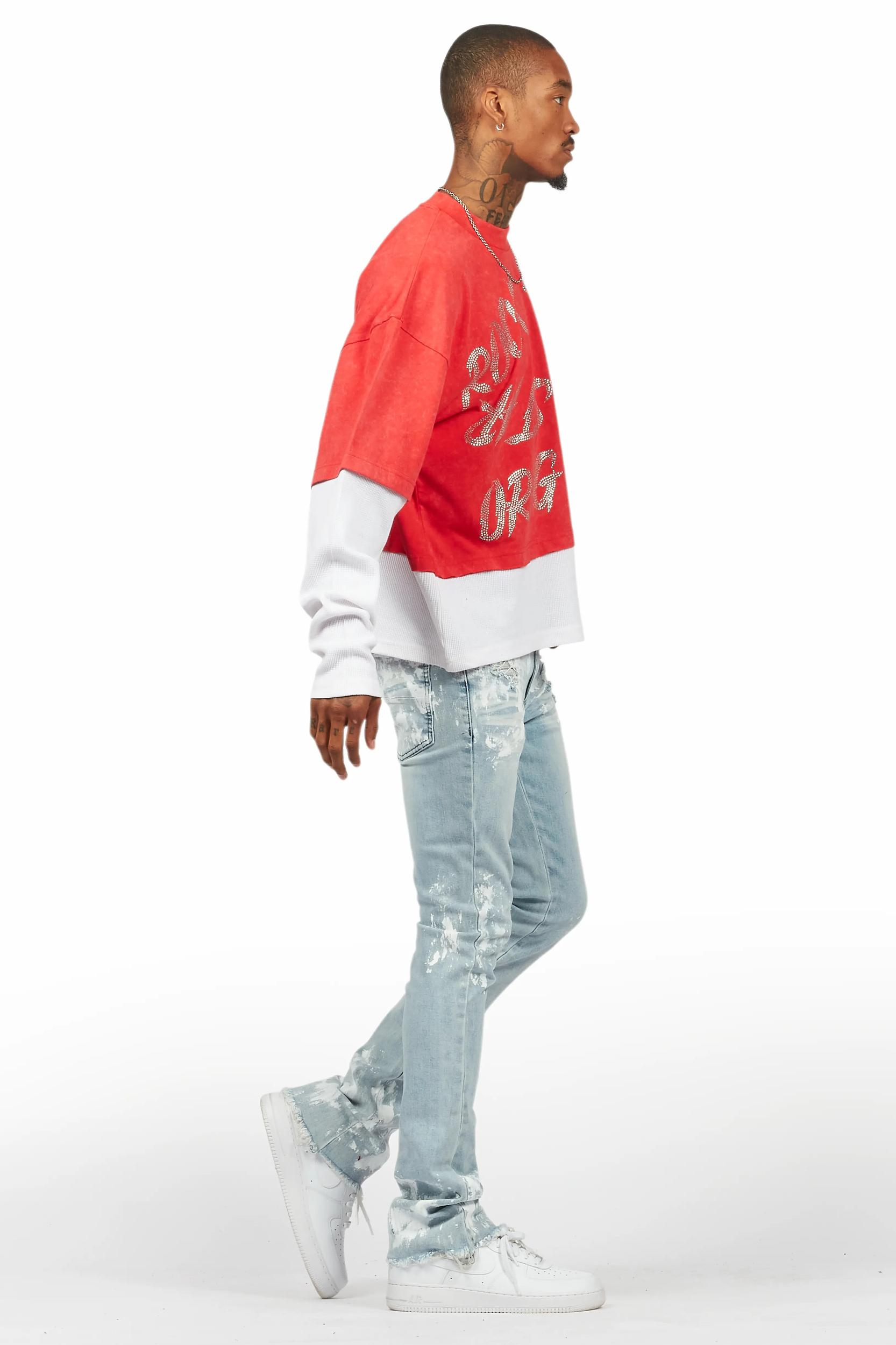 Bence Vintage Red Thermal Double Layer Boxy Crop T-Shirt Male Product Image