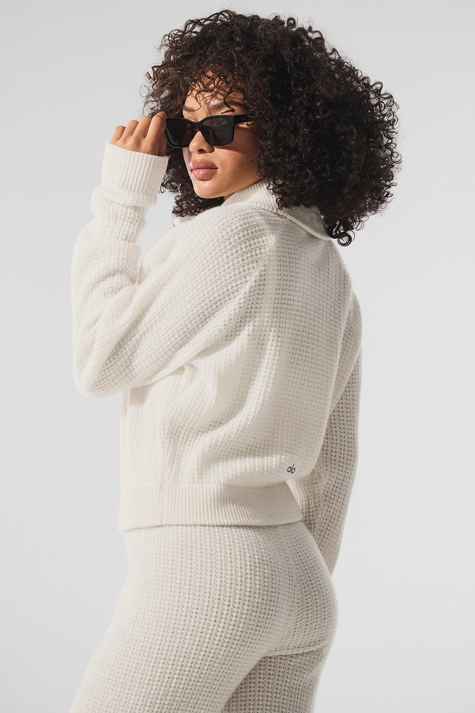 Cashmere Plush Waffle 1/4 Zip Pullover - Ivory Female Product Image