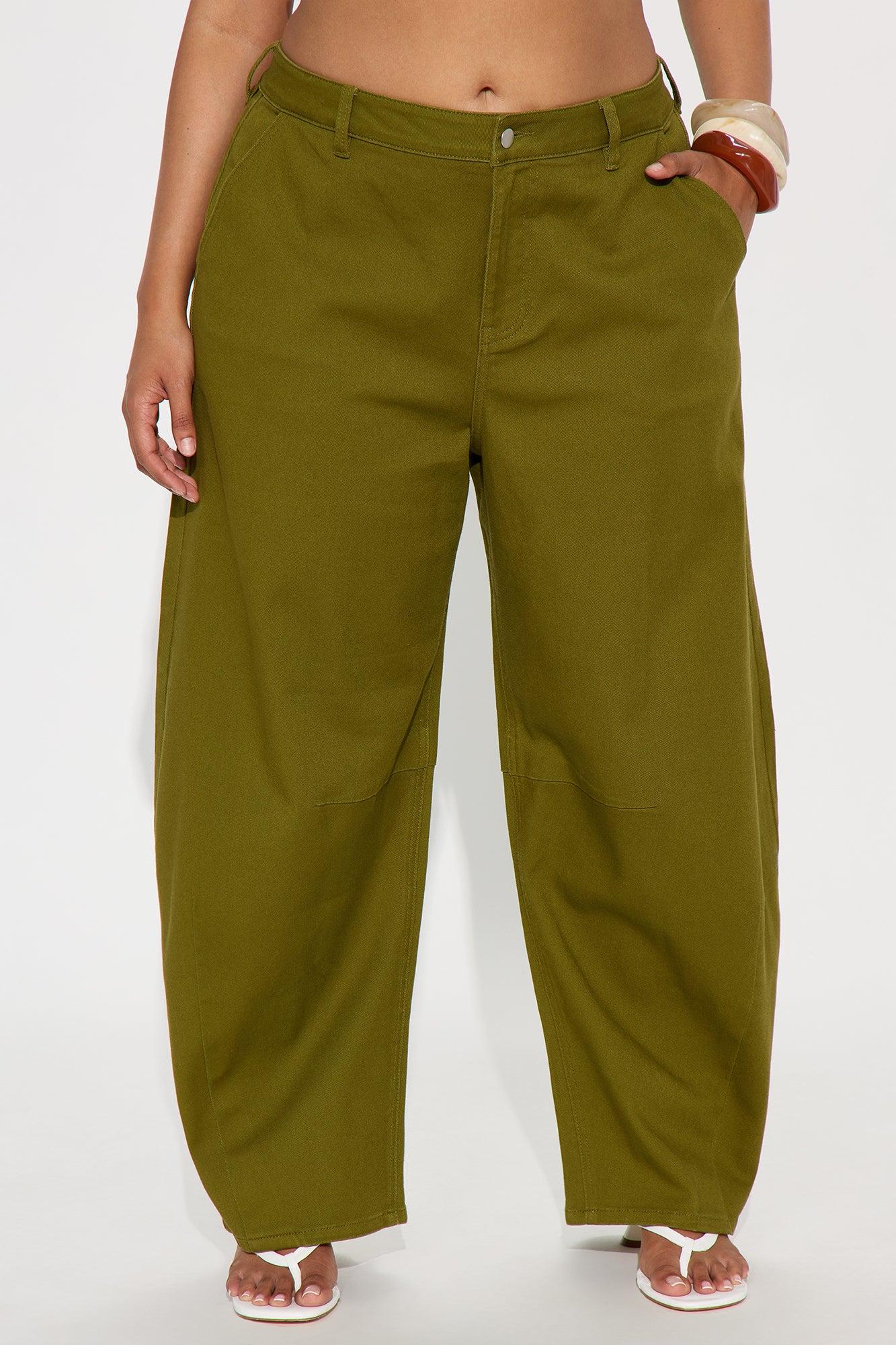 Myka Wide Leg Twill Barrel Pant - Olive Product Image