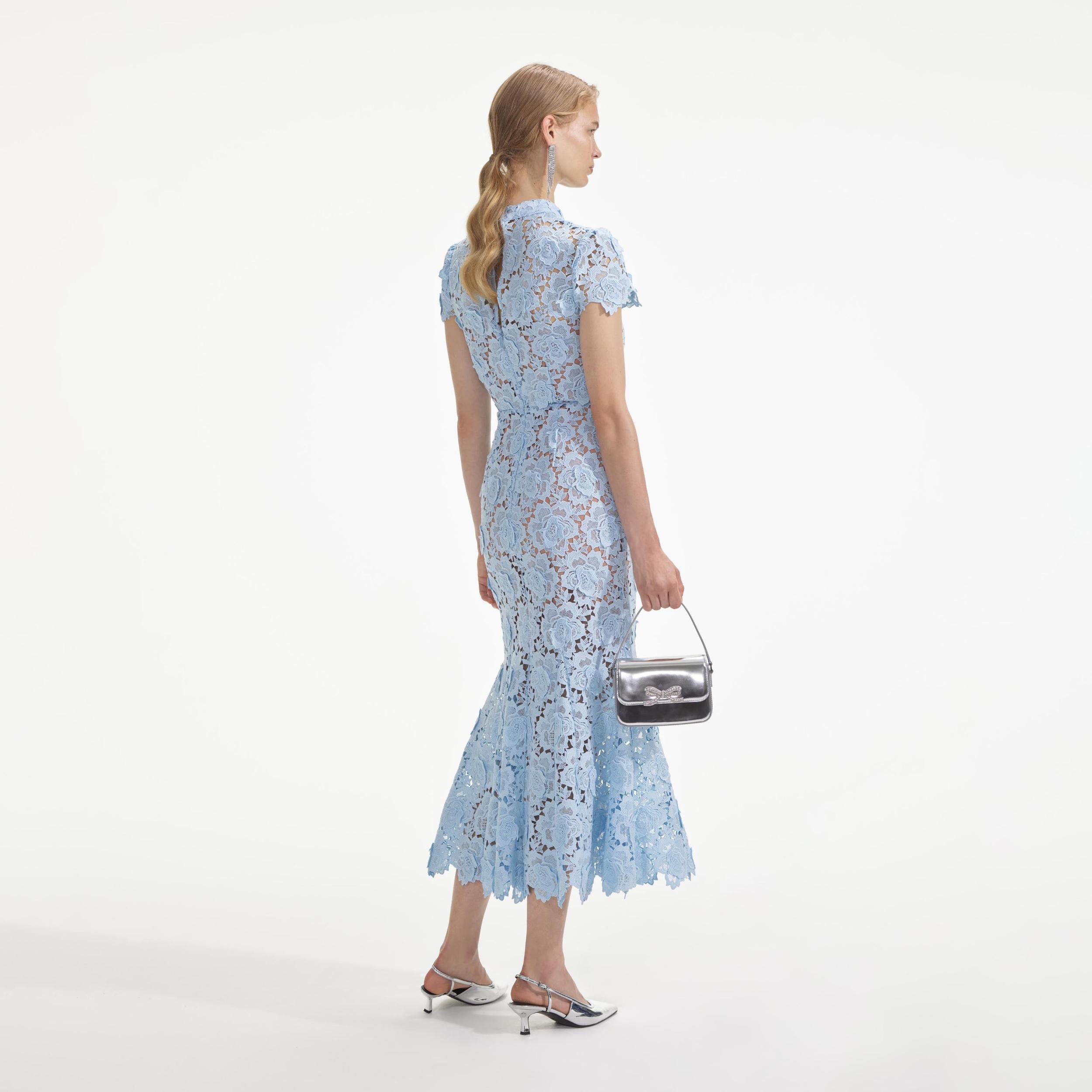 Blue Flower Lace Midi Dress Product Image