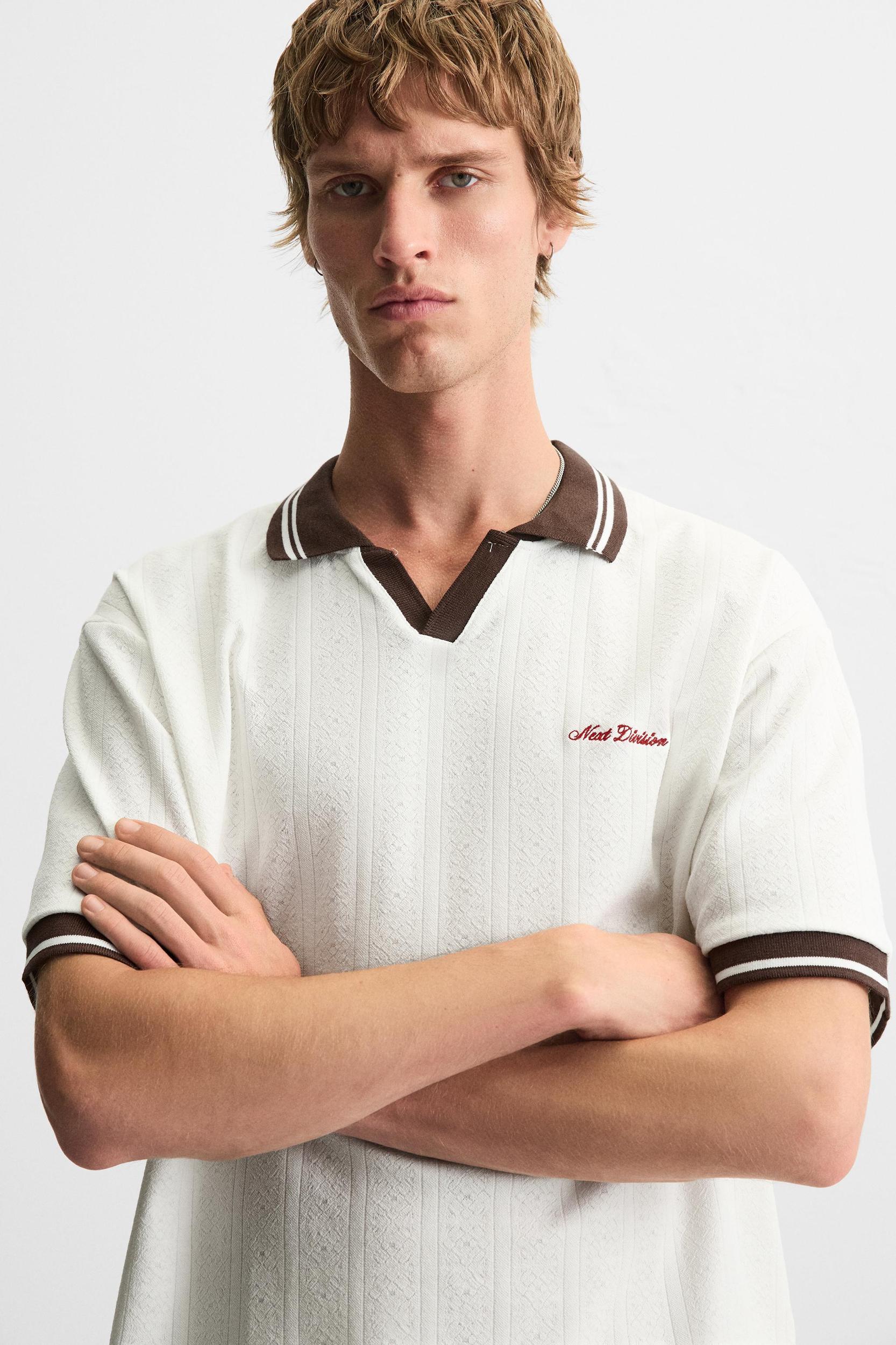 EMBROIDERED TEXT JACQUARD POLO SHIRT Product Image