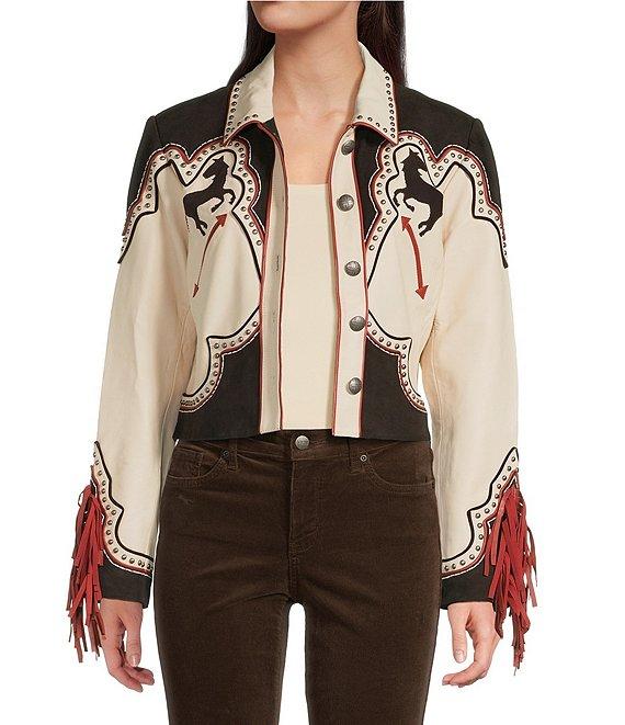 Double D Ranch Sheep Leather Long Sleeve Studded Western Jacket Product Image