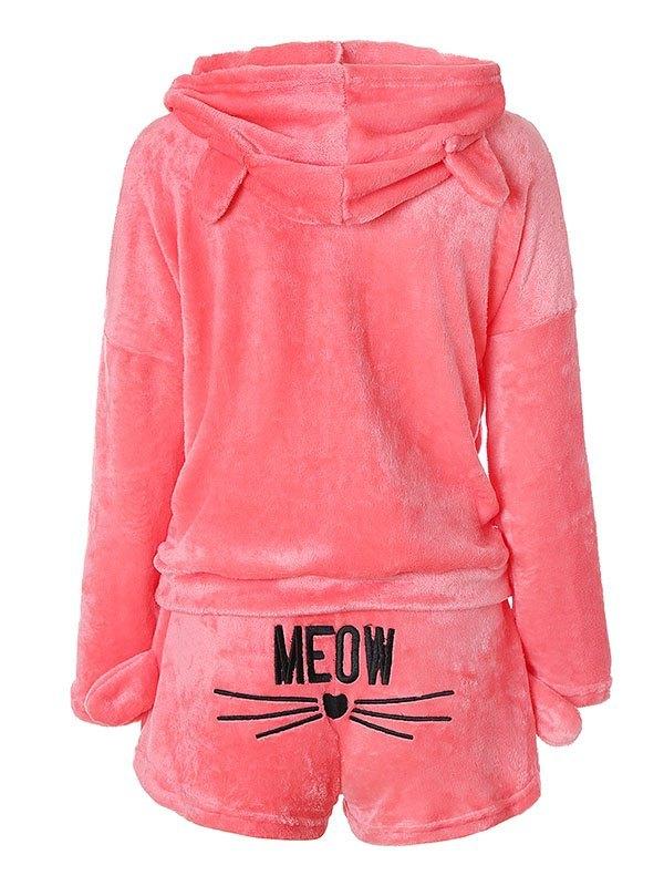 Cat Embroidery Flannel Two-Piece Outfit Product Image