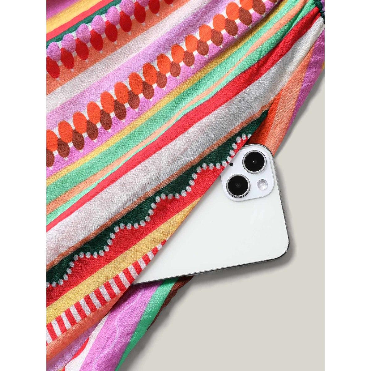 Plus Size Colorful Stripe Flutter Sleeve Pockets Midi Dress Multicolor Women Playful Square Neck Cap Sleeve Curvy BloomChic 10/M Product Image