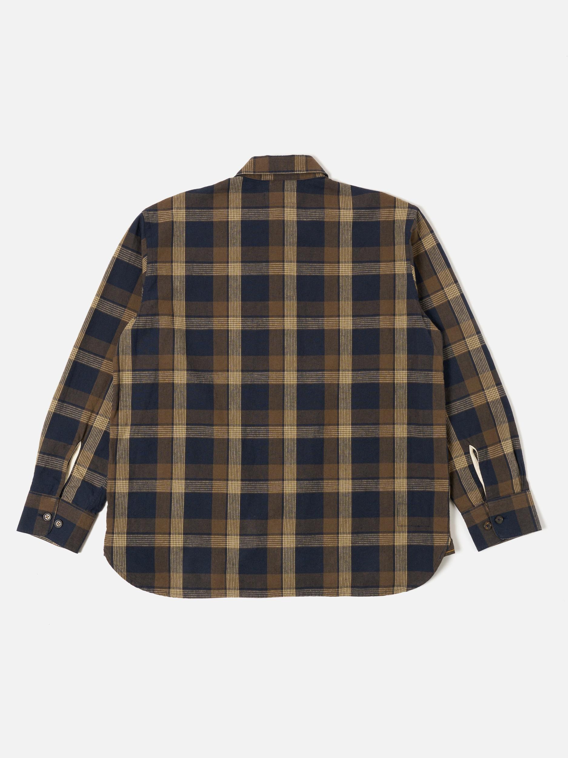 Universal Works Travail Overshirt in Navy/Brown Lincot Big Check Product Image