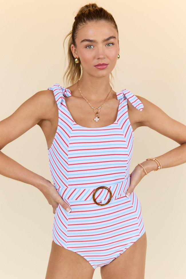 Sea To Shining Sea Multi Stripe Belted One Piece Swimsuit FINAL SALE Product Image