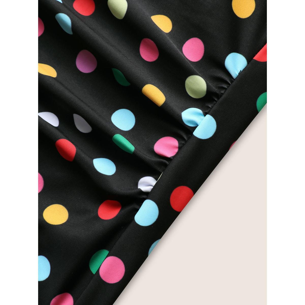 Plus Size Colored Polka Dot Ties Ruched One Piece Swimsuit Women's Swimwear Black Beach Tie knot Curve Bathing Suits High stretch One Pieces BloomChic 28/5X Product Image