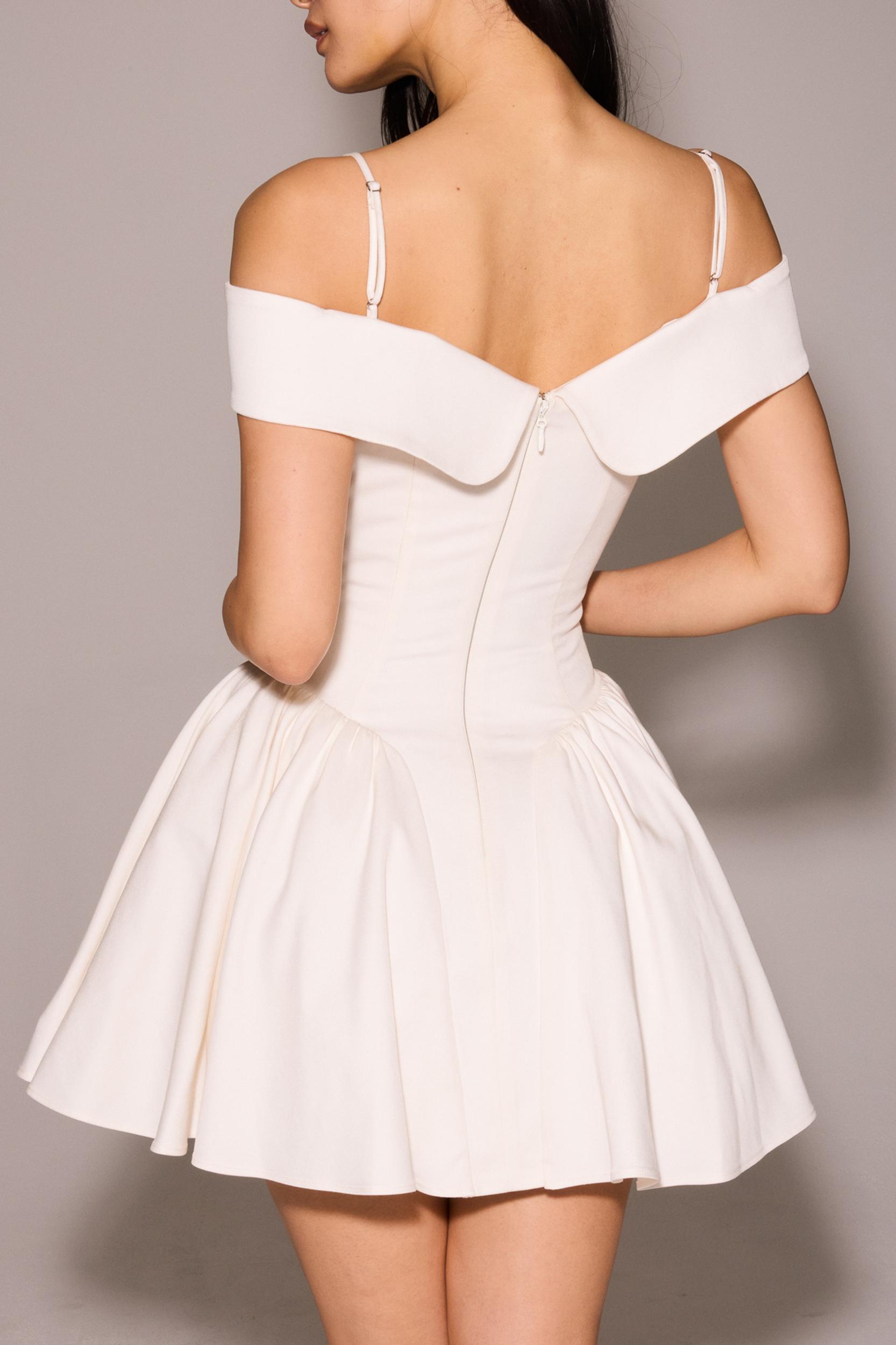 Elida  white twill off shoulder mini dress Product Image