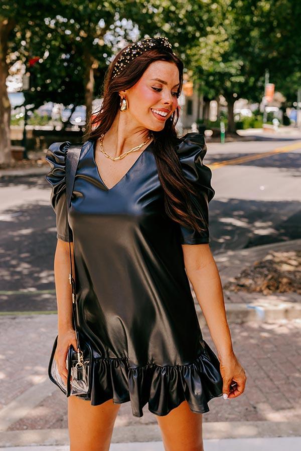 Stylish Setting Faux Leather Mini Dress in Black Product Image