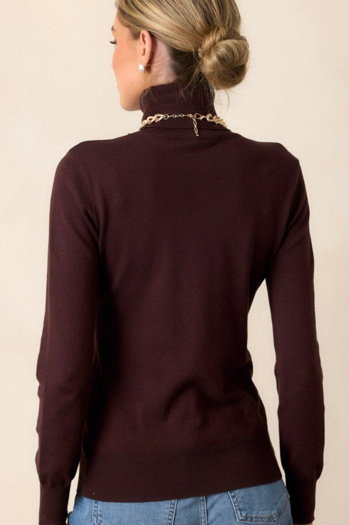 Comfortable Charm Dark Brown Turtleneck Sweater Product Image