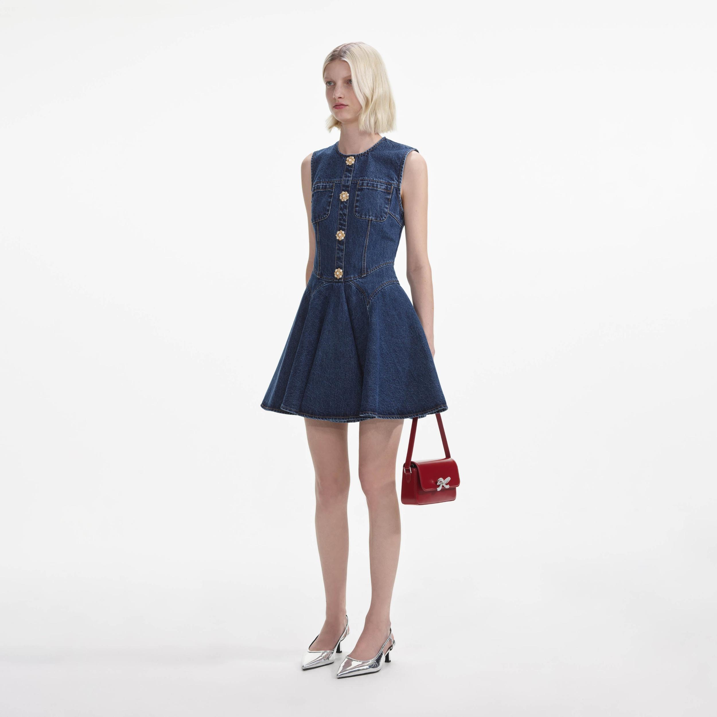 Denim Skater Mini Dress Product Image