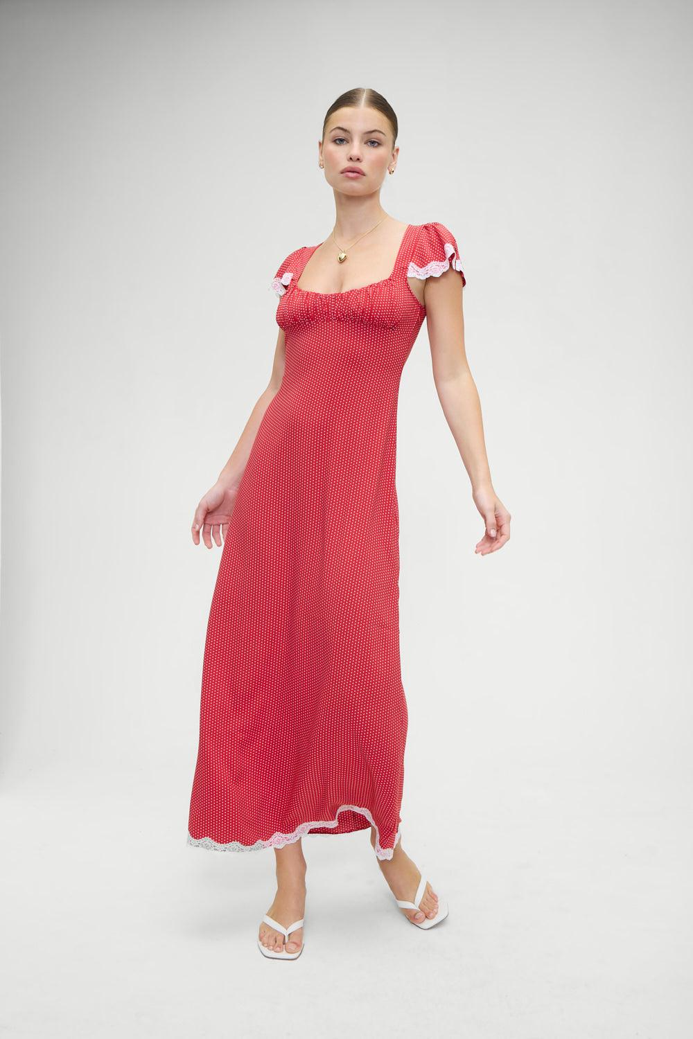 Rosalyn Polka Dot Maxi Dress - Ladybug Product Image