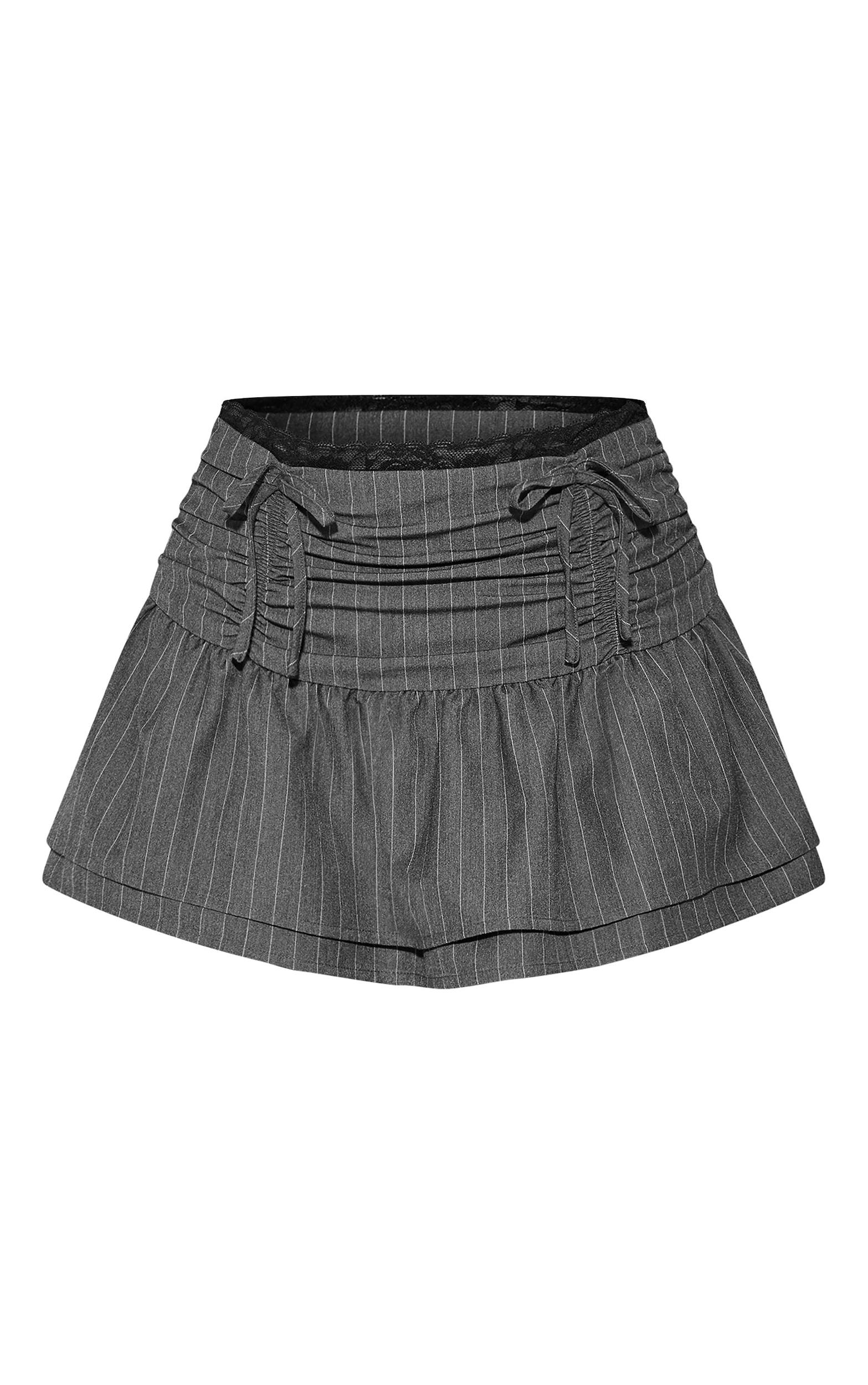 Petite Charcoal Pinstripe Ruched Detail Mini Skirt Product Image