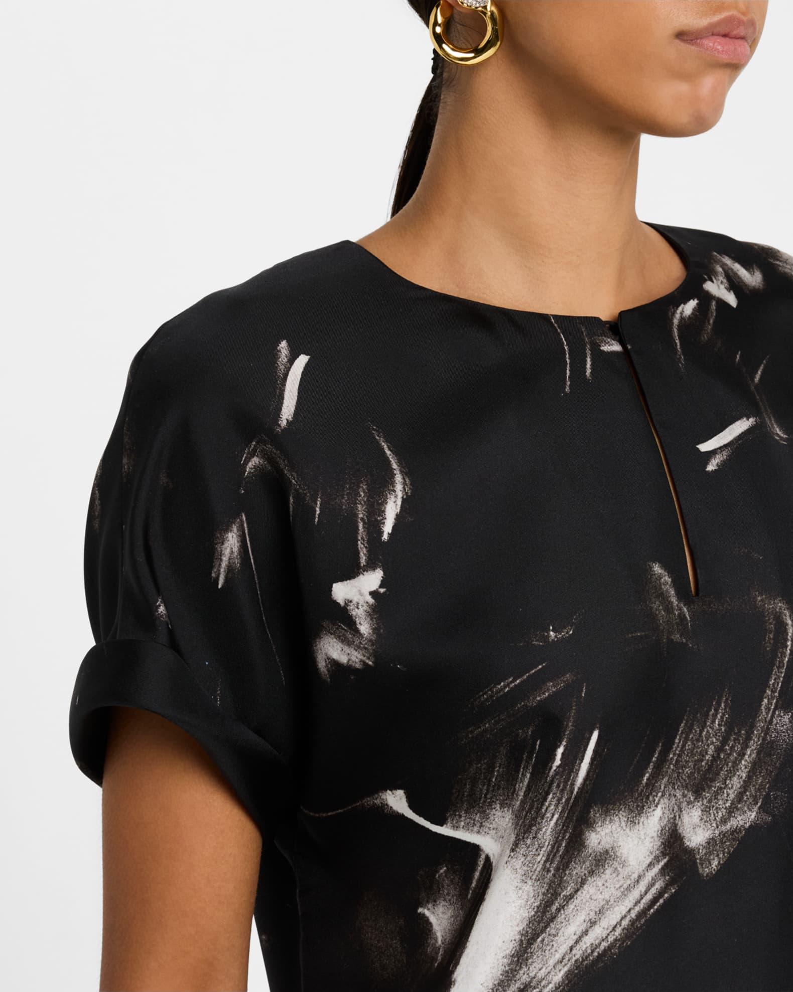 Cuffed Short-Sleeve Silk Dress Product Image