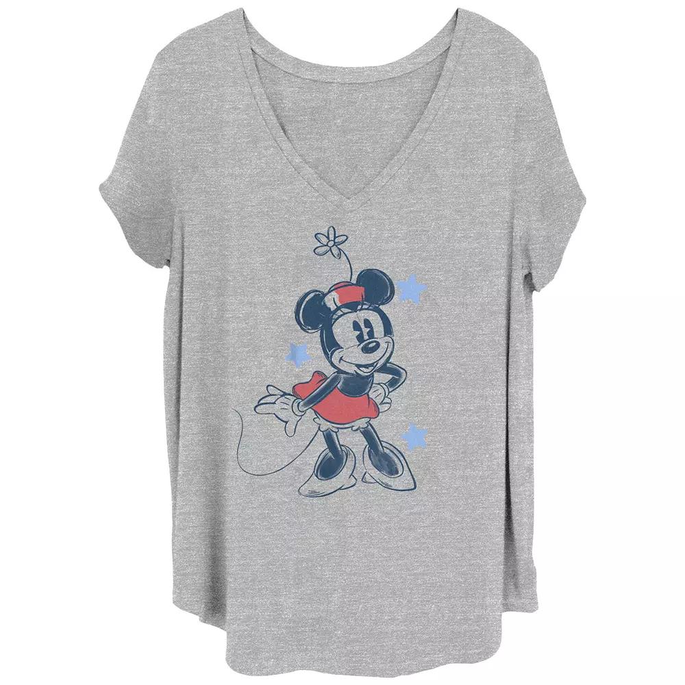 Disneys Minnie Patriotic Star Juniors Plus Graphic Tee, Womens Grey Gray Product Image