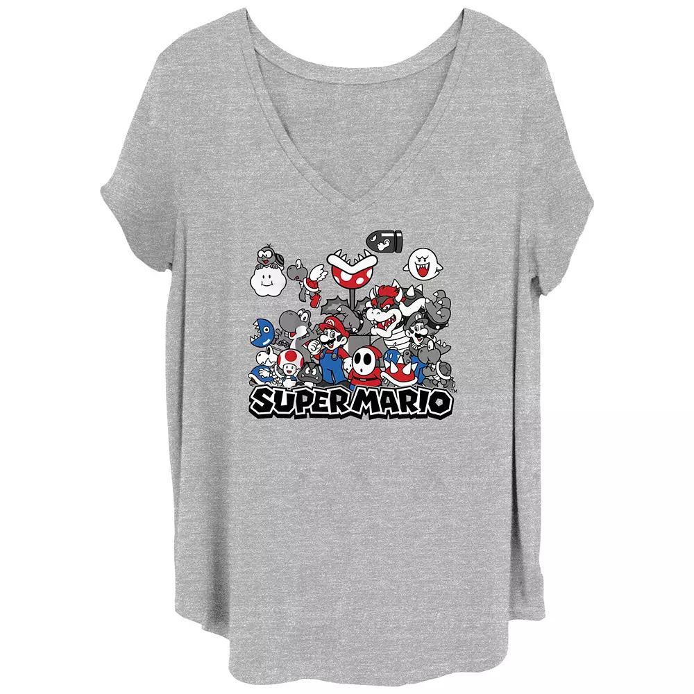 Juniors' Plus Size Super Mario Bros Red And Blue Popping Graphic Tee, Women's, Size: 2XL, Grey Gray Product Image