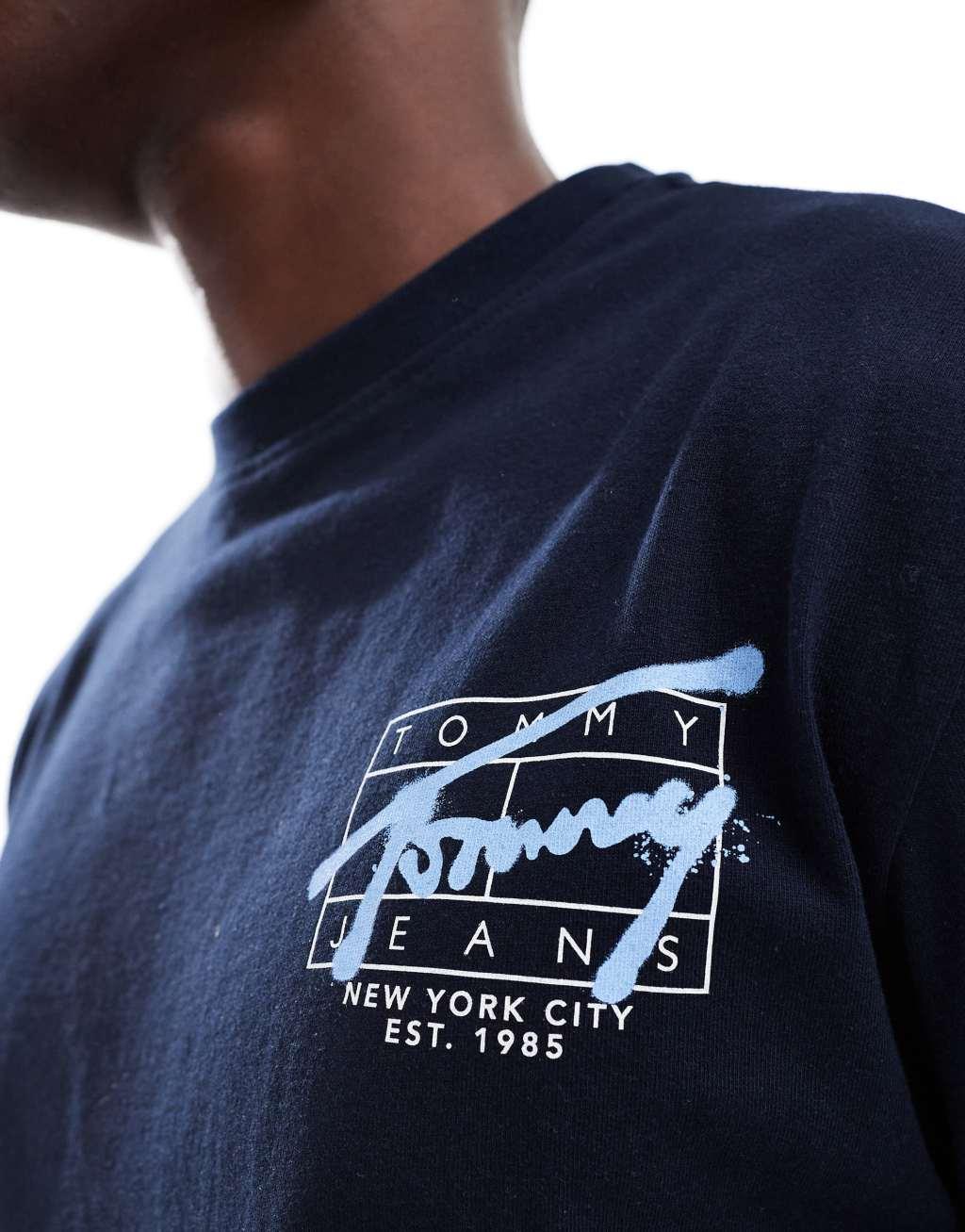 Tommy Jeans graffiti back print logo t-shirt in navy Product Image