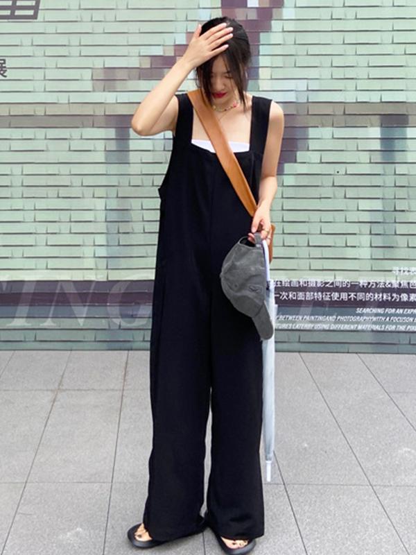 Original Creation Sleeveless Loose Solid Color Square-Neck Overalls Product Image
