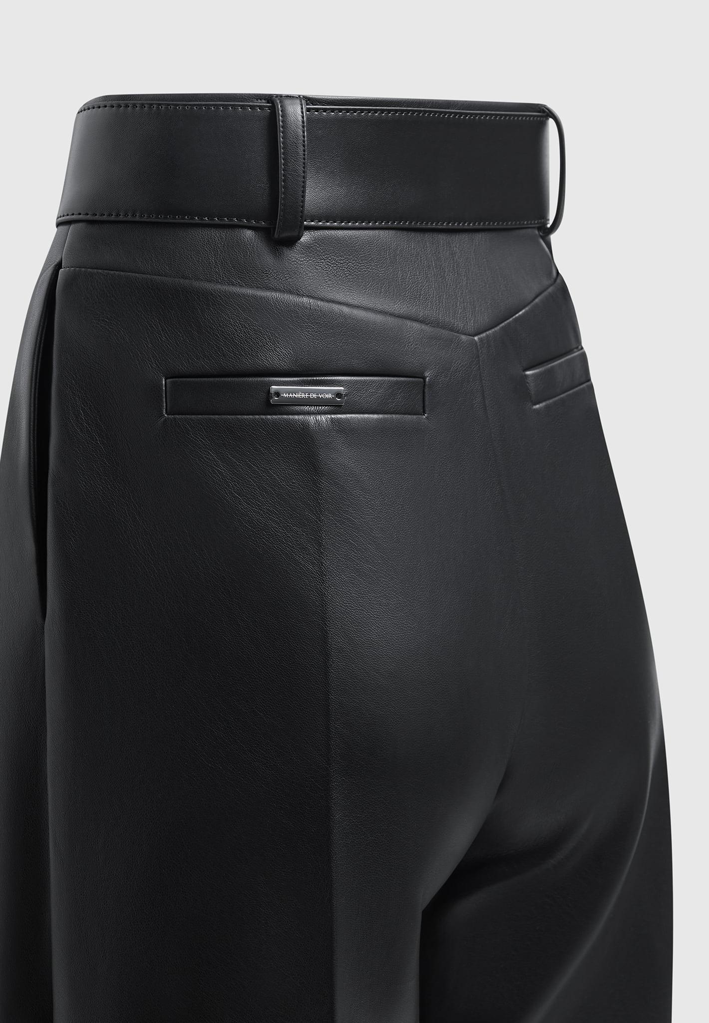 Leather Pleated Trousers with Eiffel Belt - Black Female Product Image