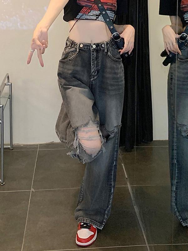 Vintage Wash Distressed Ripped Jeans Product Image