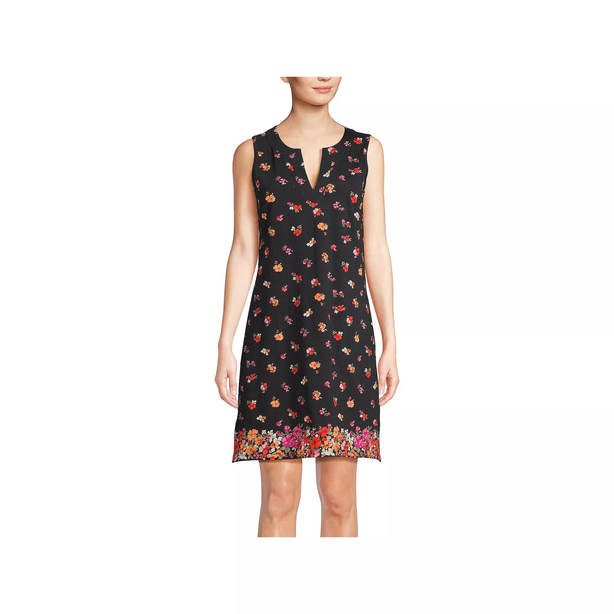 Women's Lands' End Splitneck Swim Cover-Up Dress, Size: Small, Black Floral Border Product Image