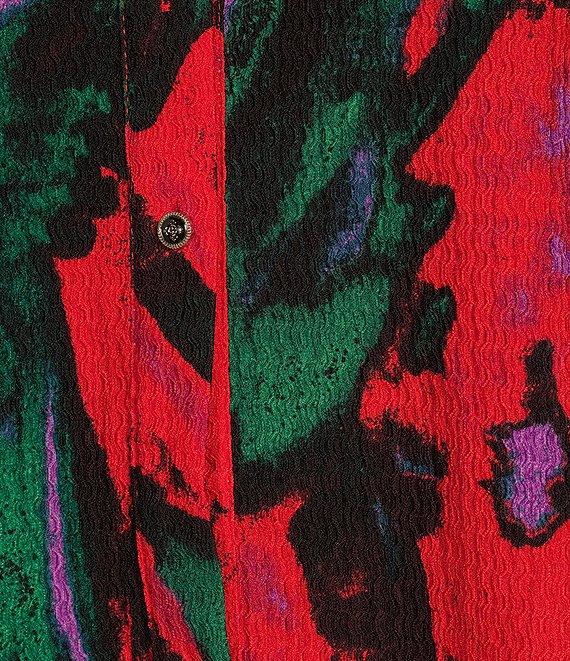 Calessa Printed Abstract Collared 3/4 Sleeve Button Down Top Product Image