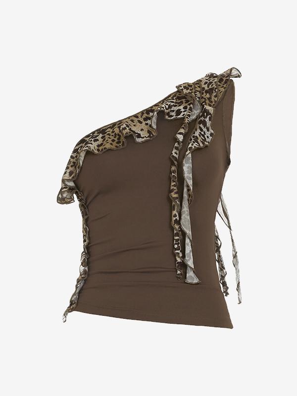 Leopard Print Vest With Scalloped Tank Top Product Image