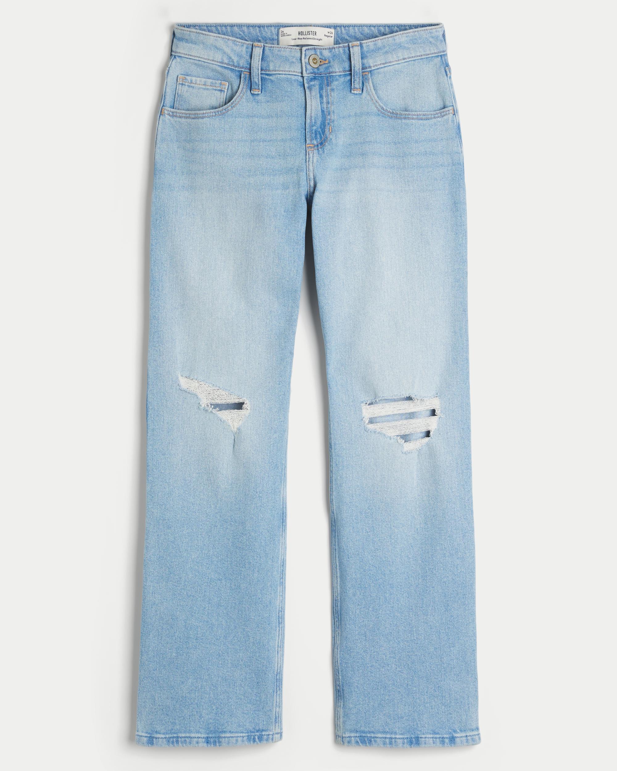 Low-Rise Ripped Light Wash Relaxed Straight Jeans Product Image