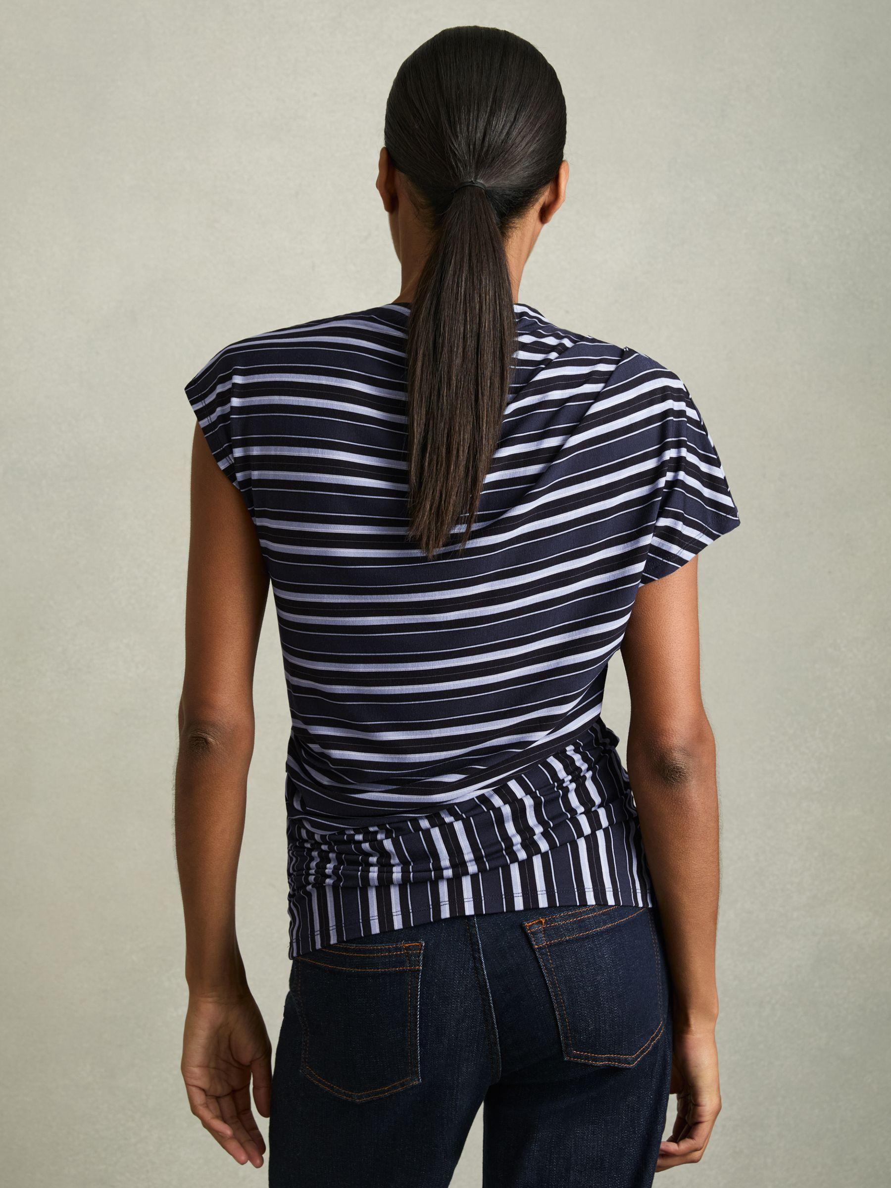 Stripe-Print Draped Top in Blue Product Image