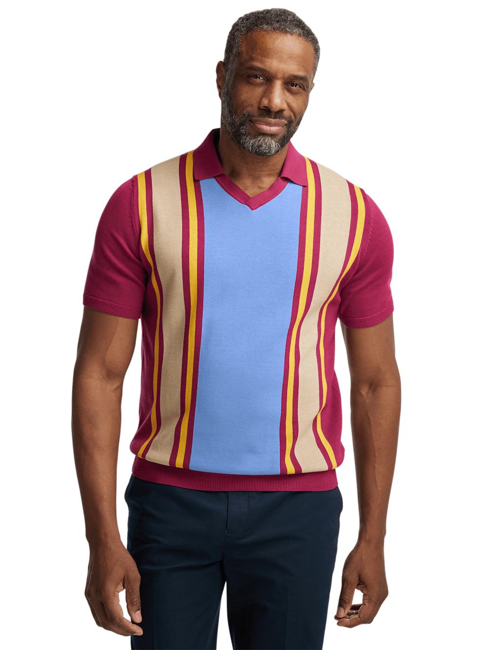 Cotton V-neck Polo - Burgundy Product Image