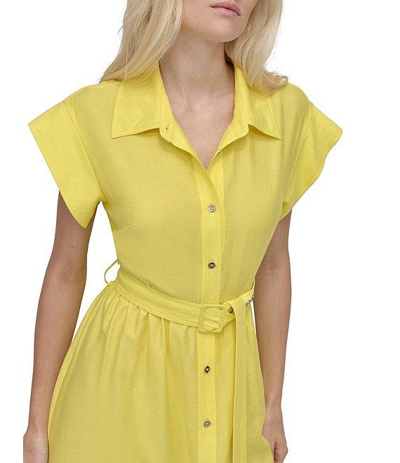 DKNY by Donna Karan Petite Size Short Sleeve Button Front Shirt Dress Product Image