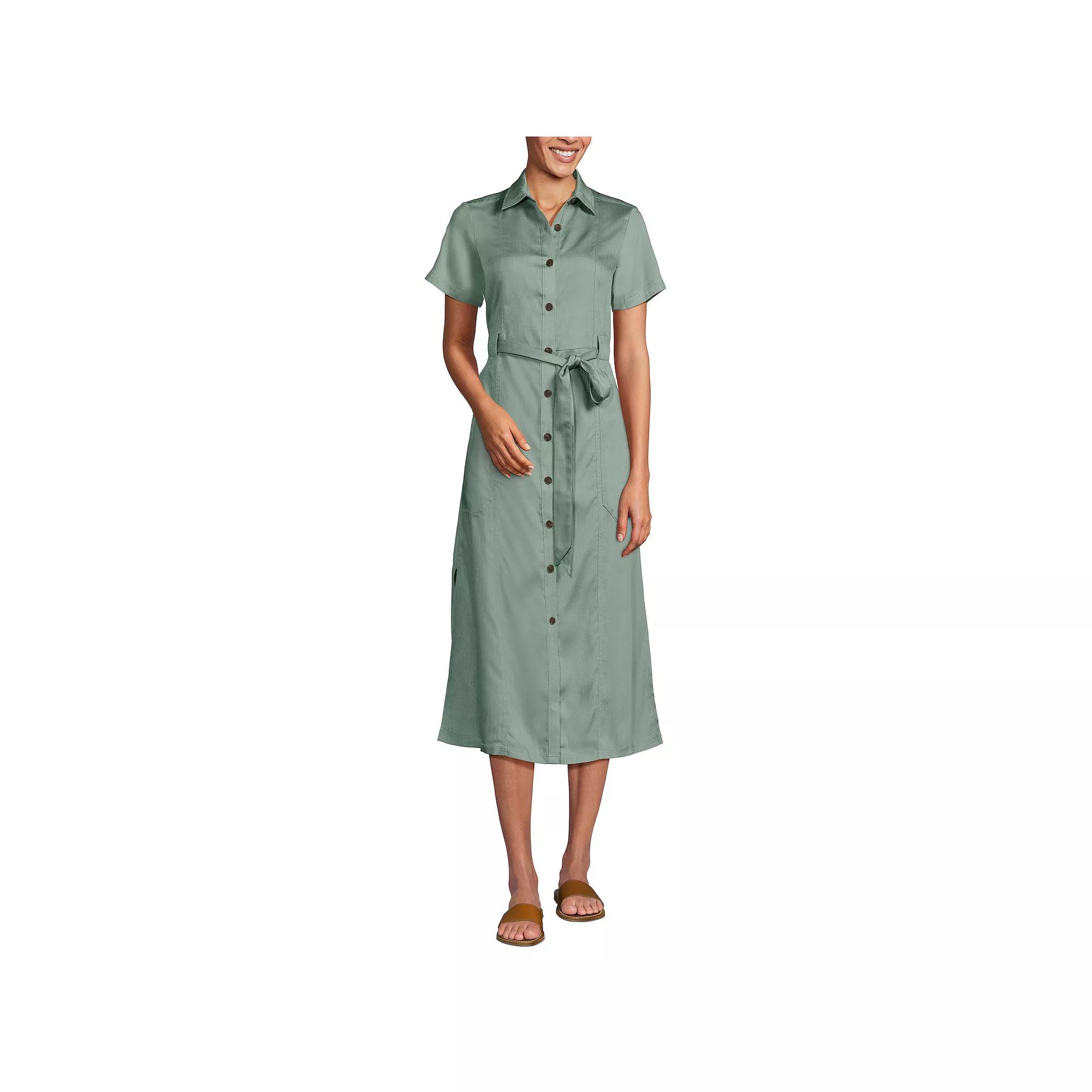 Women's Lands' End Button-Front Midi Dress, Size: Medium, Lily  Green Product Image