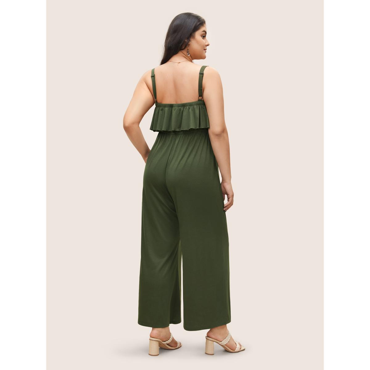 Plus Size ArmyGreen Supersoft Essentials Flutter Layered Pocket Cami Jumpsuit Women Resort Sleeveless Non Vacation Loose Jumpsuits BloomChic 30/6X Product Image