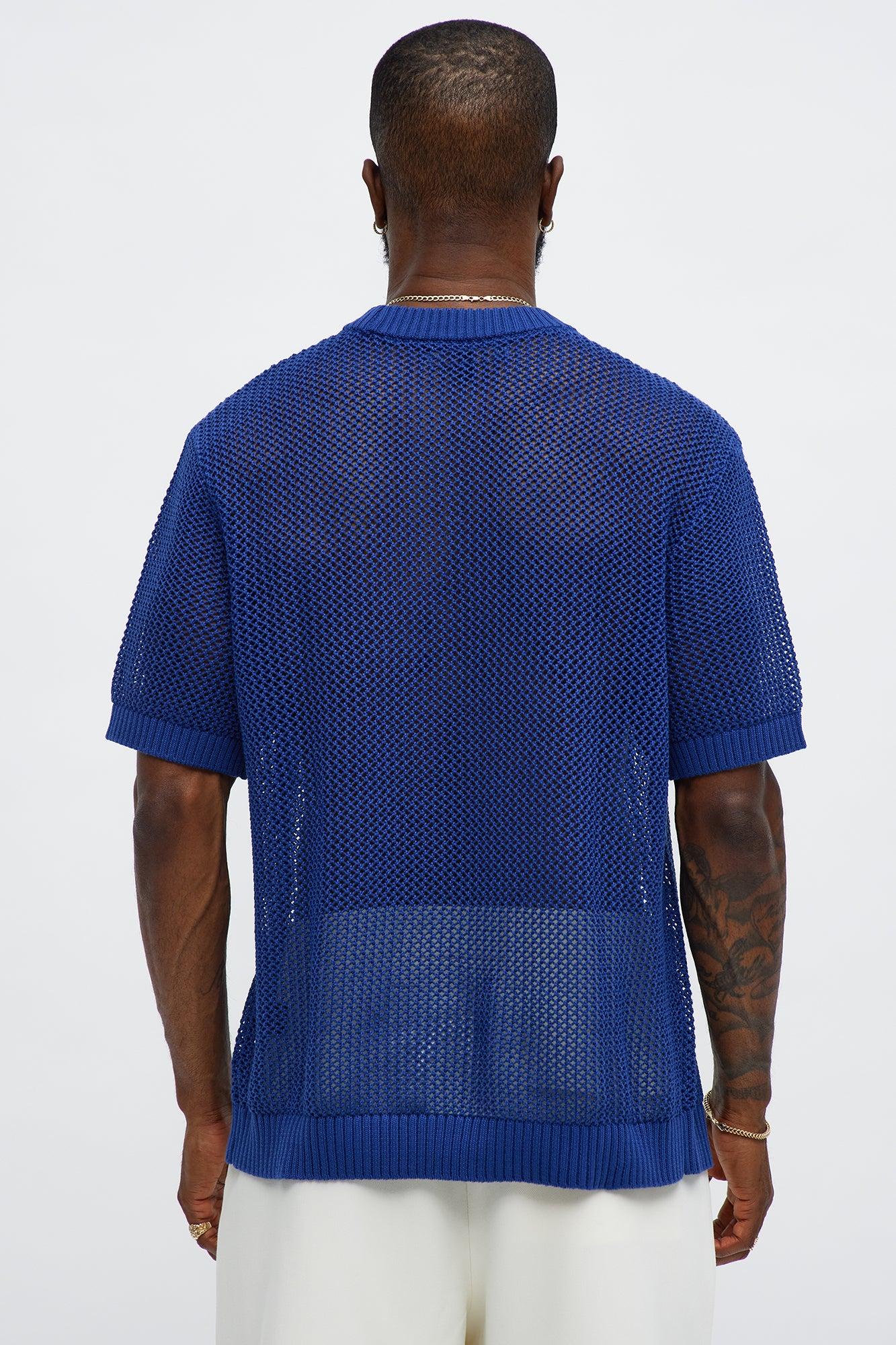 Unlimited PTO Open Knit Crewneck Tee - Blue Male Product Image