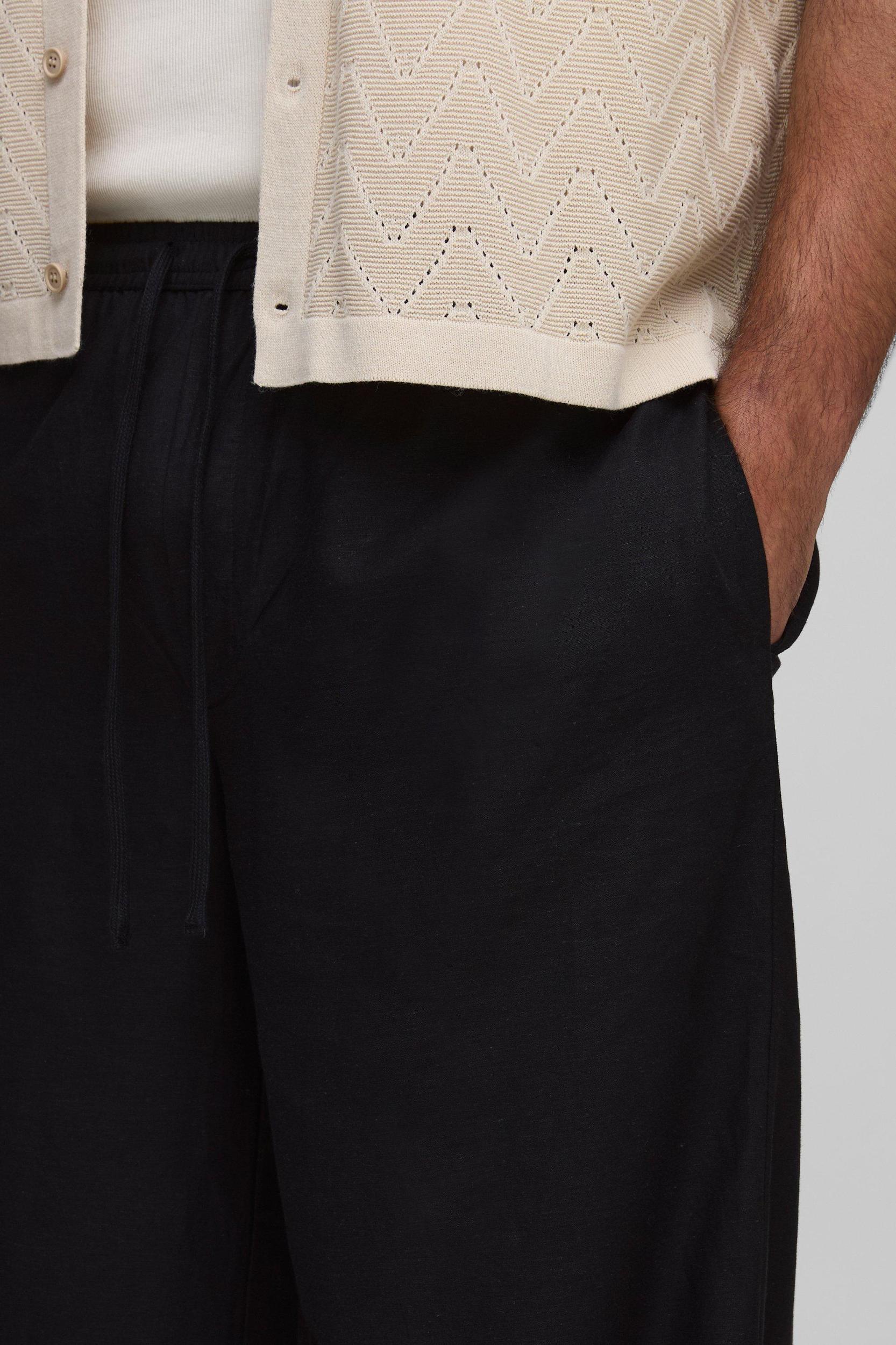 Plus Linen Look Elasticated Waist Baggy Pants | boohooMAN USA Product Image