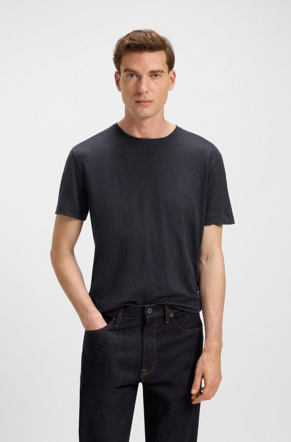 BOSS - BECKHAM x BOSS T-shirt in soft linen - Dark Blue Product Image