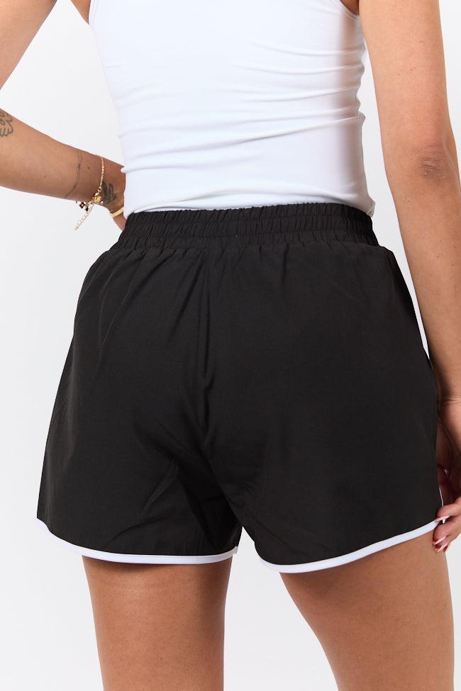 On The Move Black and White Running Shorts With Contrast Trim FINAL SALE Product Image