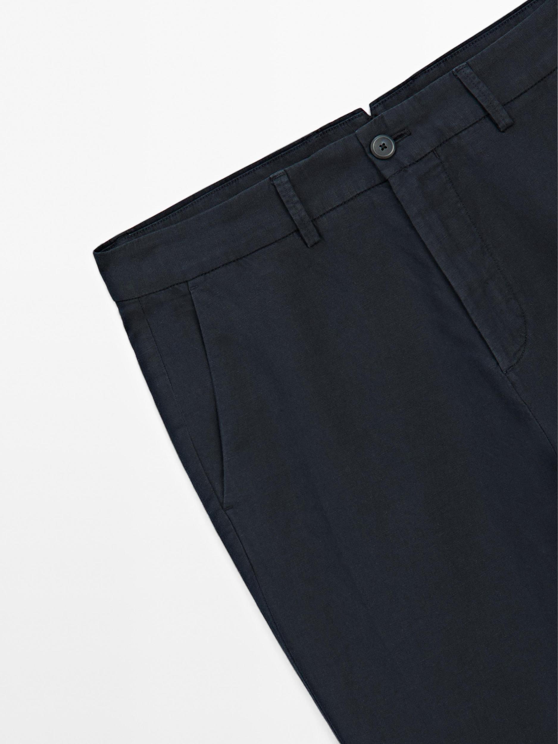 Cotton and linen blend tapered fit trousers Product Image