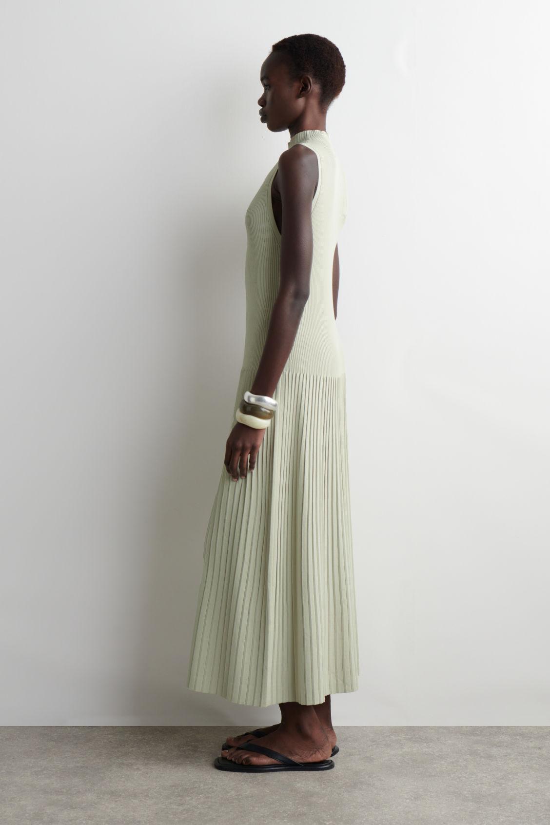 PLEATED HIGH-NECK MAXI DRESS Product Image